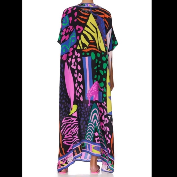 Camilla bright Fair Lady’s Dinkum print embellished silk caftan. One size - Picture 2 of 16